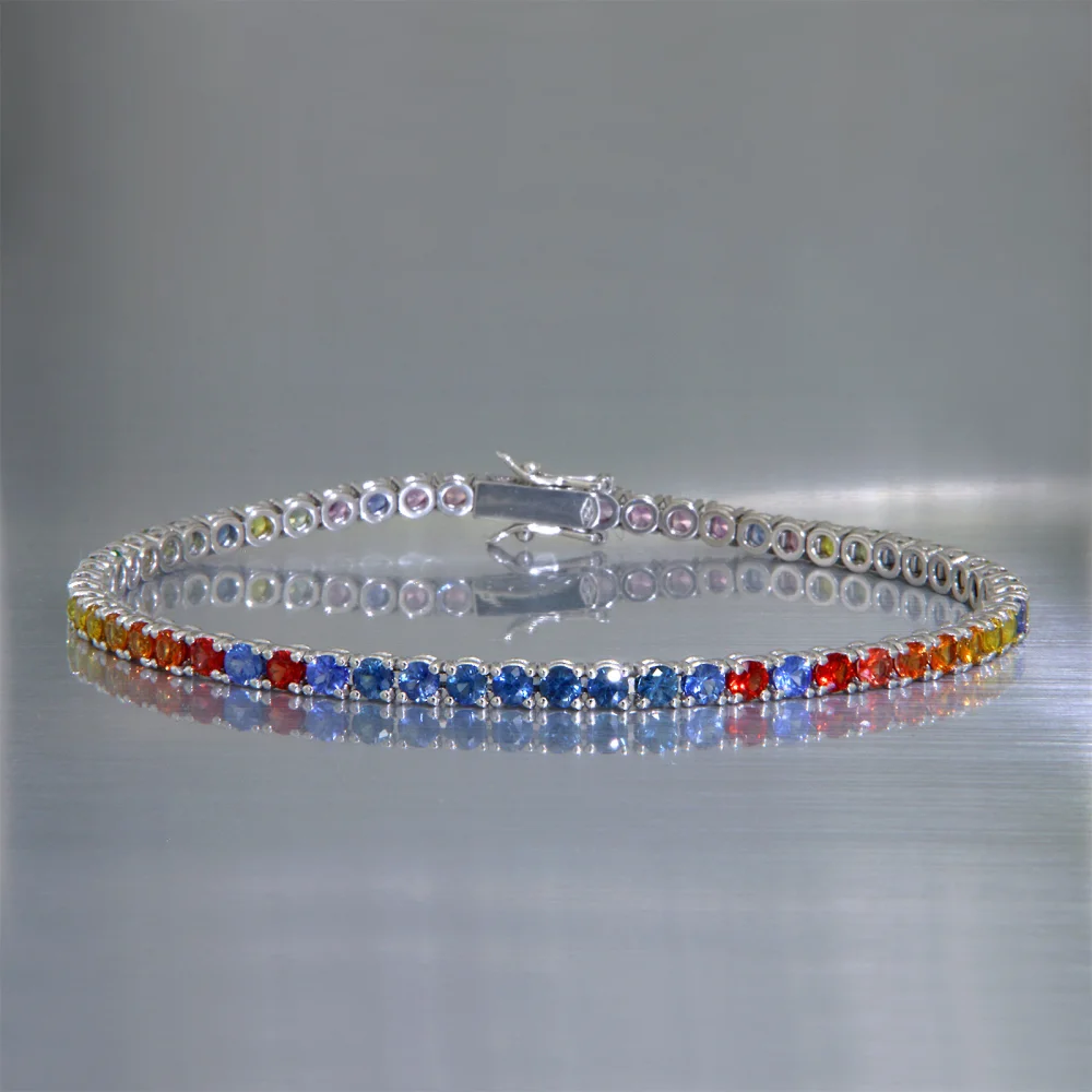 Bratara Tennis Aur Alb 18k Safire Naturale Multicolore - Eleganta Premium