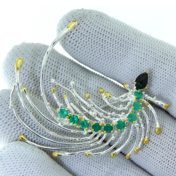 Brosa argint 925 Pietre naturale Onix Verde Opal Naturale - Delicata si Rafinata