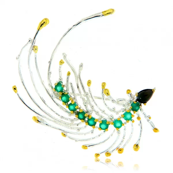 Brosa argint 925 Pietre naturale Onix Verde Opal Naturale - Delicata si Rafinata