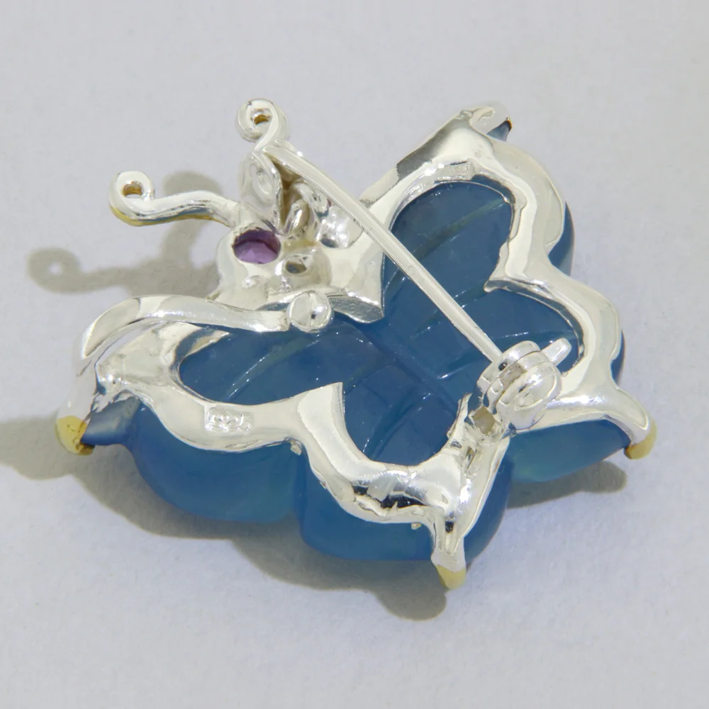 Brosa Pandantiv Argint 925 Accente Aurite Acvamarin Ametist Naturale Fluture Butterfly