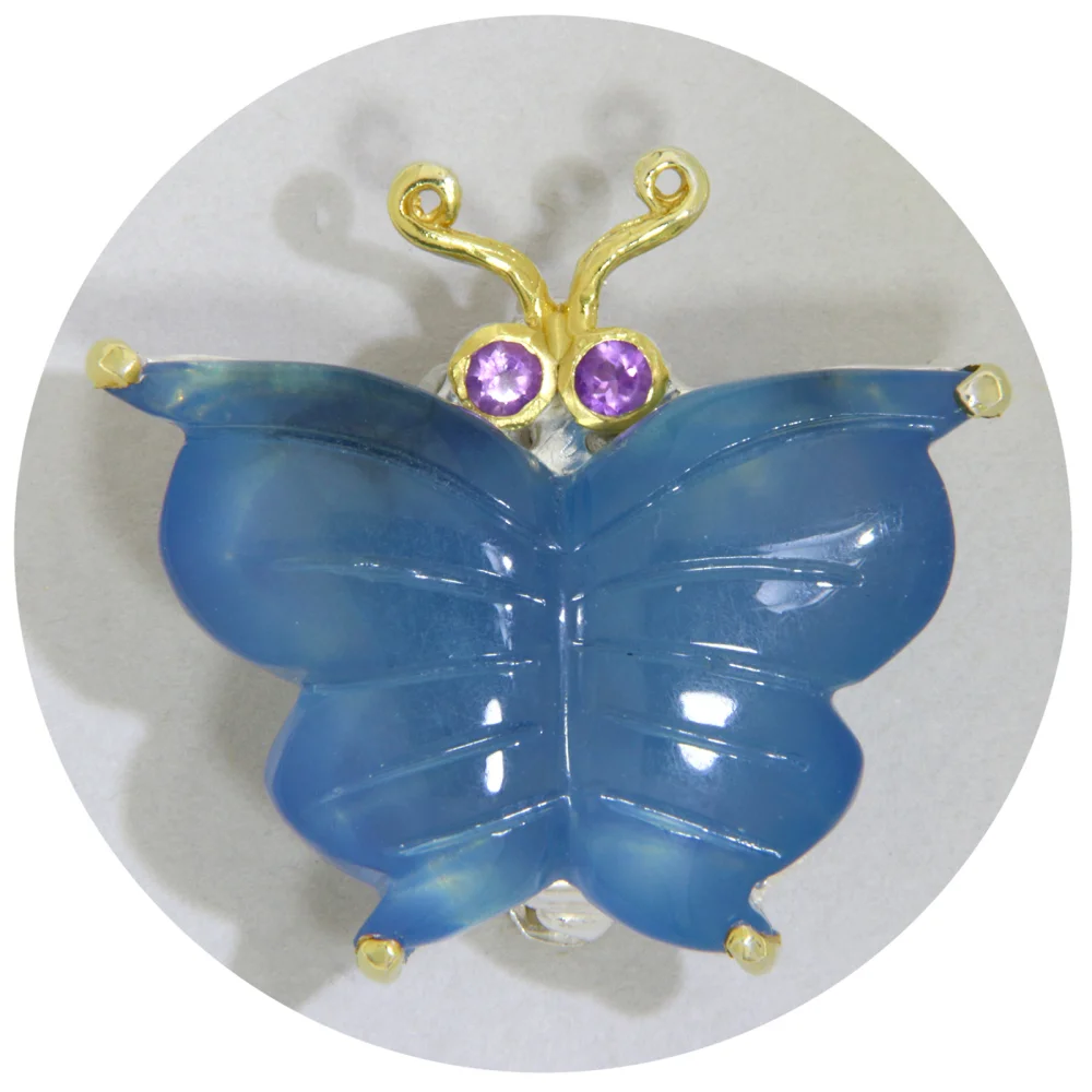 Brosa Pandantiv Argint 925 Accente Aurite Acvamarin Ametist Naturale Fluture Butterfly