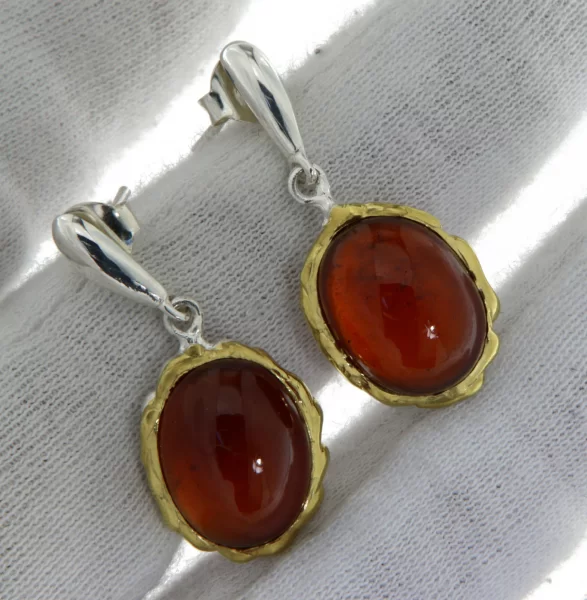 Cercei Argint 925, accente aurite Granat Hesonit Natural - Rafinament si Putere
