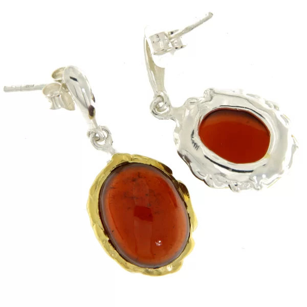 Cercei Argint 925, accente aurite Granat Hesonit Natural - Rafinament si Putere