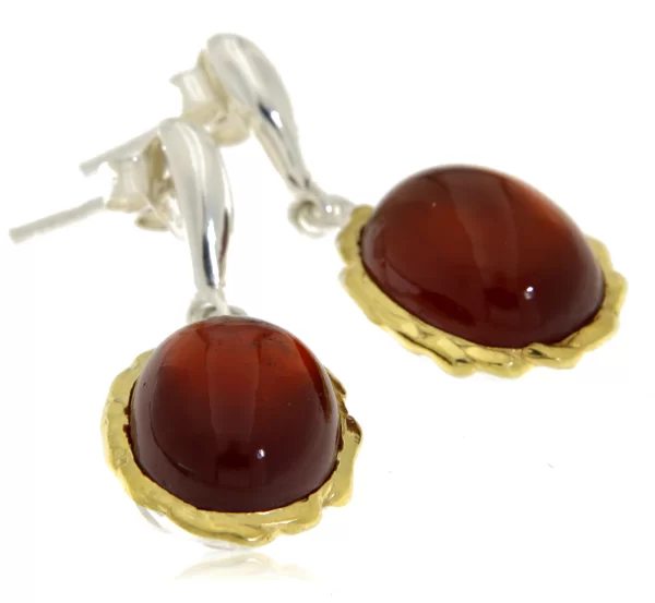 Cercei Argint 925, accente aurite Granat Hesonit Natural - Rafinament si Putere
