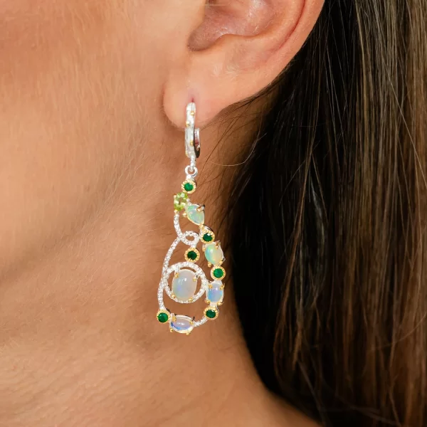 Cercei Argint 925 accente aurite Opal Crom diopsid Peridot Naturale - Spectaculosi si Rafinati