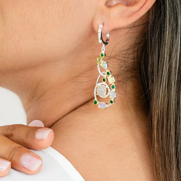 Cercei Argint 925 accente aurite Opal Crom diopsid Peridot Naturale - Spectaculosi si Rafinati