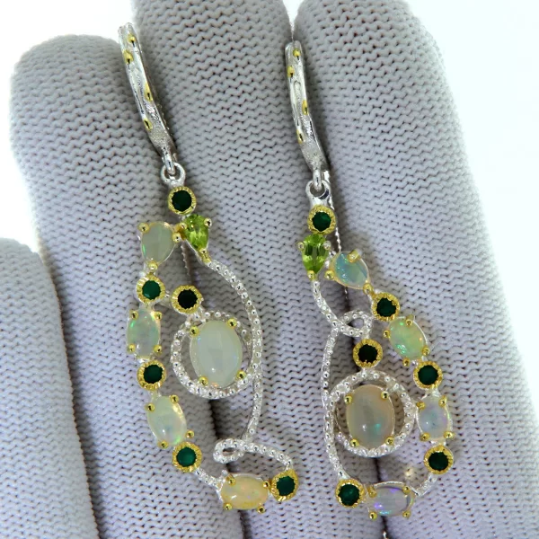 Cercei Argint 925 accente aurite Opal Crom diopsid Peridot Naturale - Spectaculosi si Rafinati