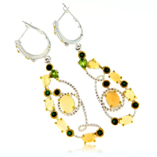 Cercei Argint 925 accente aurite Opal Crom diopsid Peridot Naturale - Spectaculosi si Rafinati