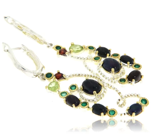 Cercei Argint 925 accente aurite Opal Onix verde Peridot Granat - Detalii Dantelate Fine