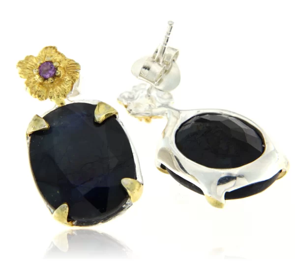 Cercei Argint 925 accente aurite Safir Ametist Naturale - Contrast Elegant