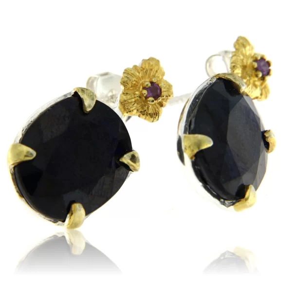 Cercei Argint 925 accente aurite Safir Ametist Naturale - Contrast Elegant