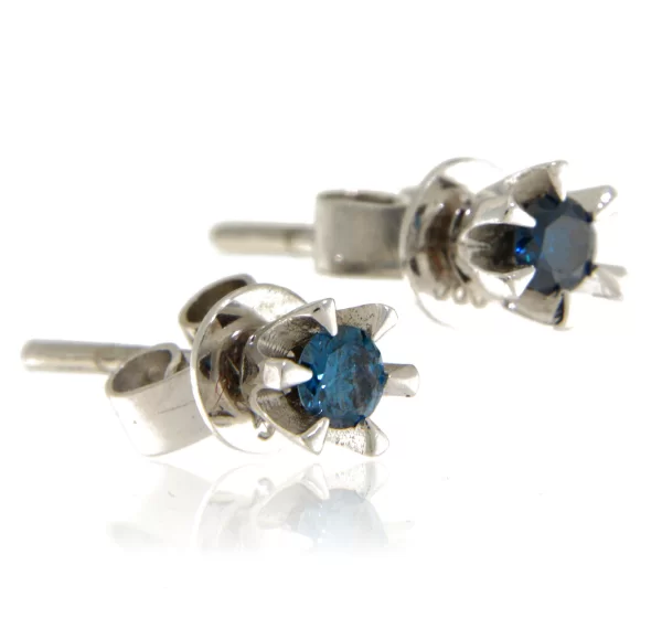 Cercei Aur Alb 14K 585 cu Diamante Naturale Albastre - Stralucire Captivanta