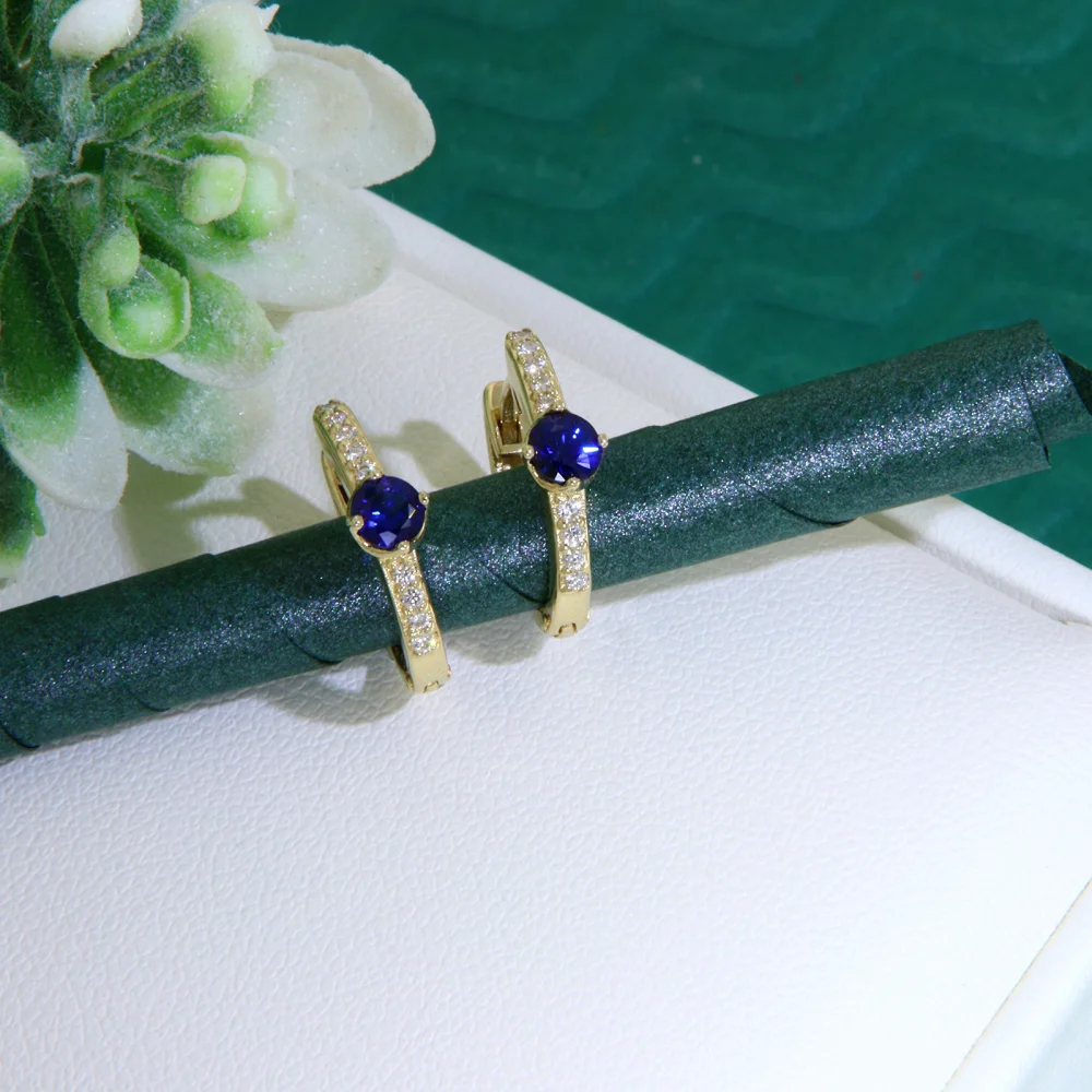 Cercei Aur Galben 14k Safire Diamante Naturale - Eleganta Regala