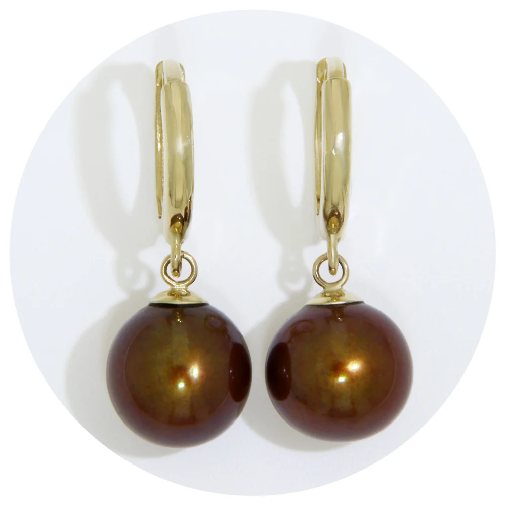Cercei cu Inchidere Tip Click Aur Galben 14 k Perle de Cultura Naturale Ciocolatii