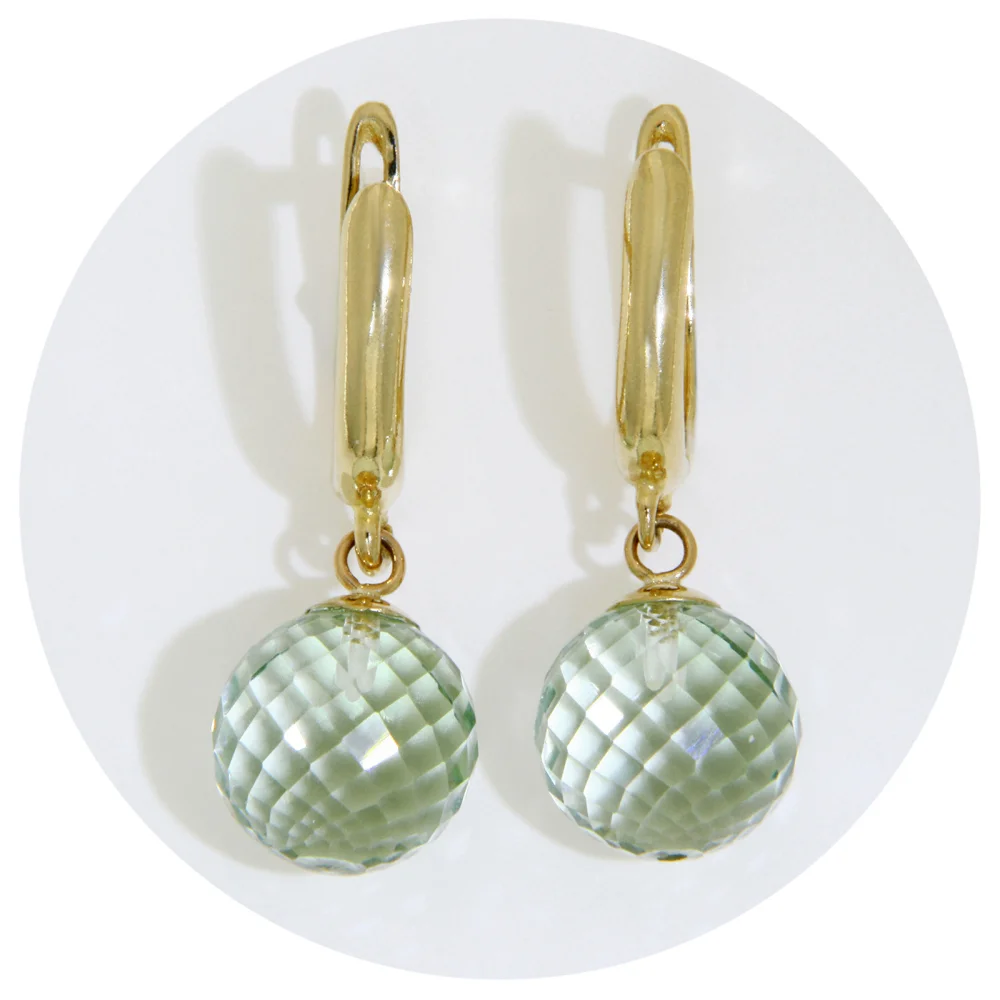 Cercei cu Tortite Articulate Aur 14 k Ametist Verde Natural fatetat