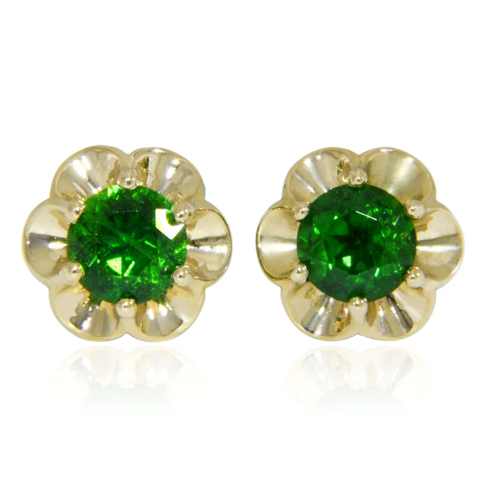 Cercei Stud Aur 1k Crom Diopsid Natural | Montura Floare Stilizata