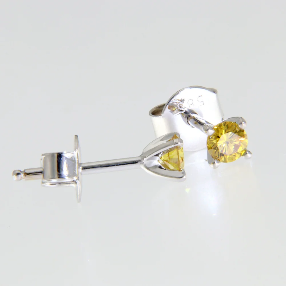 Cercei Stud Aur Alb 14k Diamante Galbene Naturale