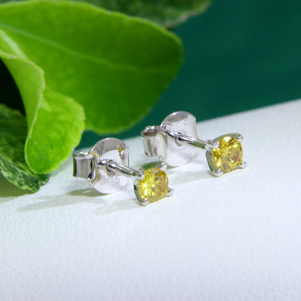 Cercei Stud Aur Alb 14k Diamante Galbene Naturale