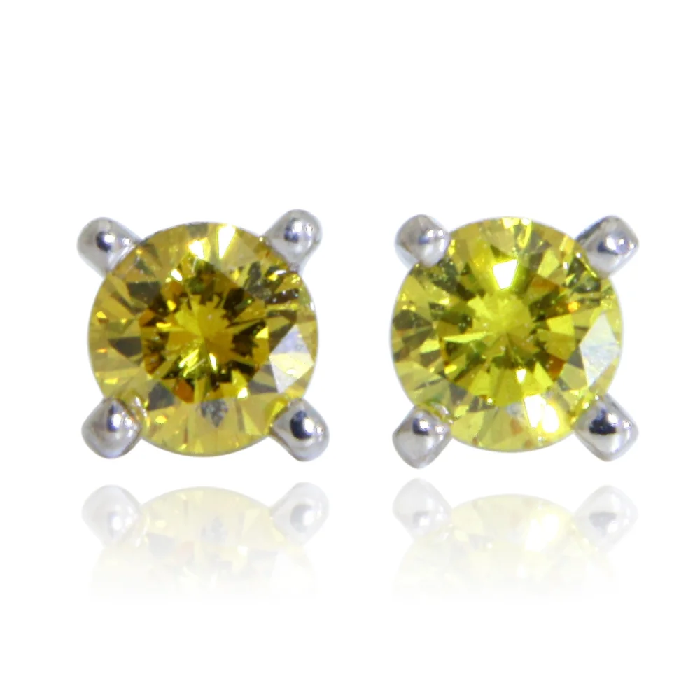 Cercei Stud Aur Alb 14k Diamante Galbene Naturale