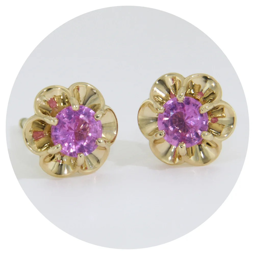 Cercei Stud Aur Galben 14k Safire Roz Vivid 0.65ct