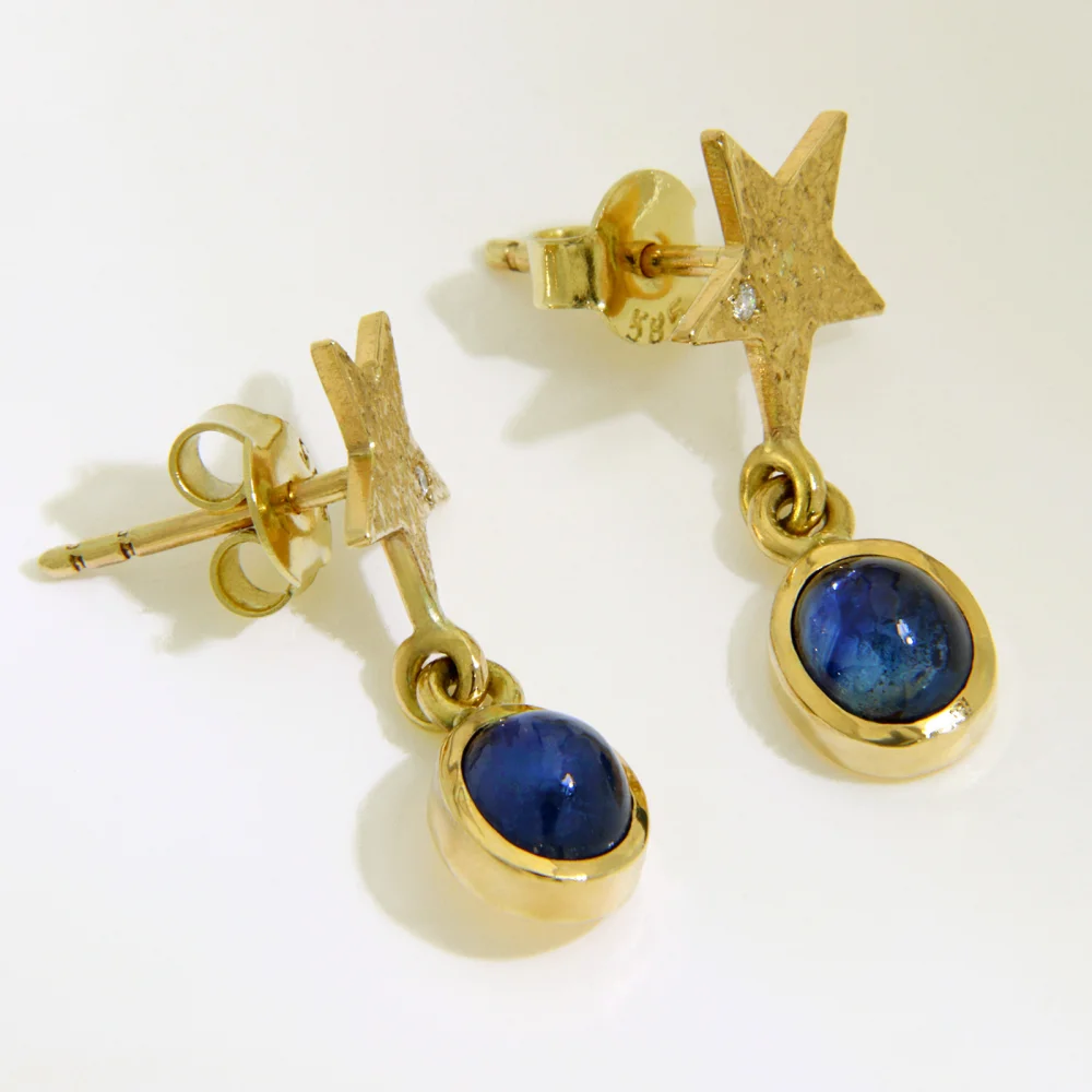  Cercei Stud Safire Netratate de Ceylon Diamante Naturale - Lumina si Echilibru