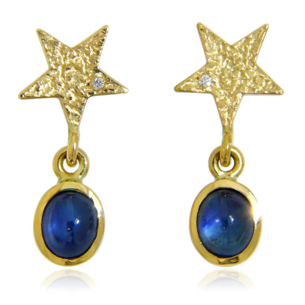  Cercei Stud Safire Netratate de Ceylon Diamante Naturale - Lumina si Echilibru