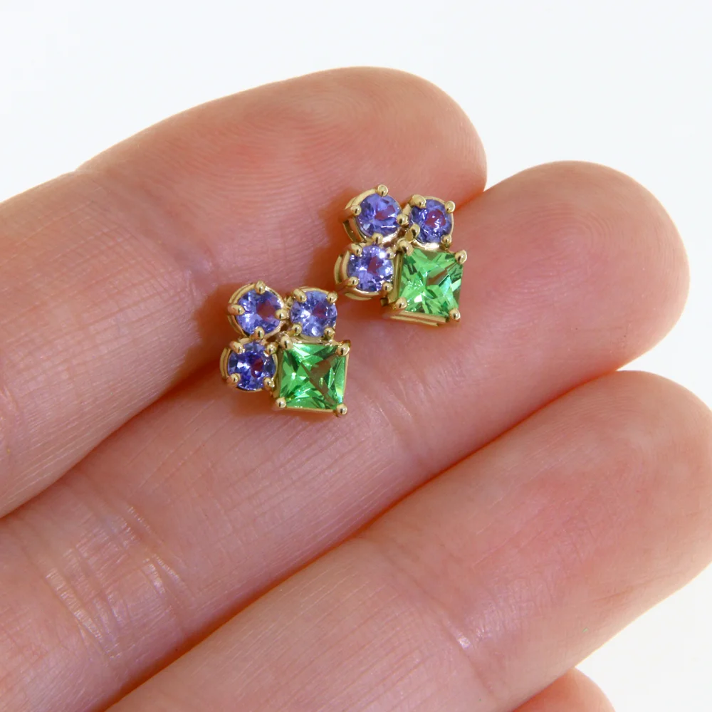 Cercei Stud Tsavorite Tanzanite Naturale - Contemporani si Memorabili