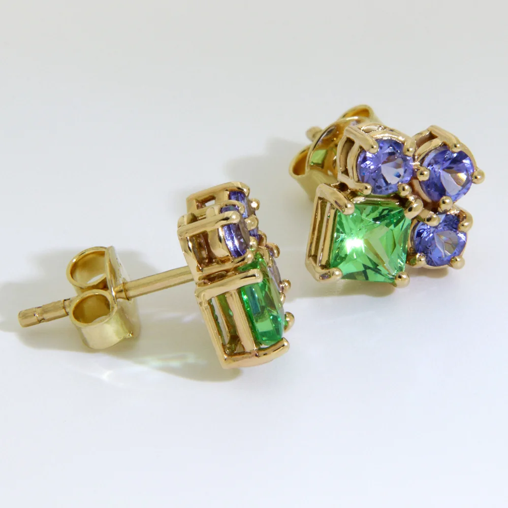 Cercei Stud Tsavorite Tanzanite Naturale - Contemporani si Memorabili