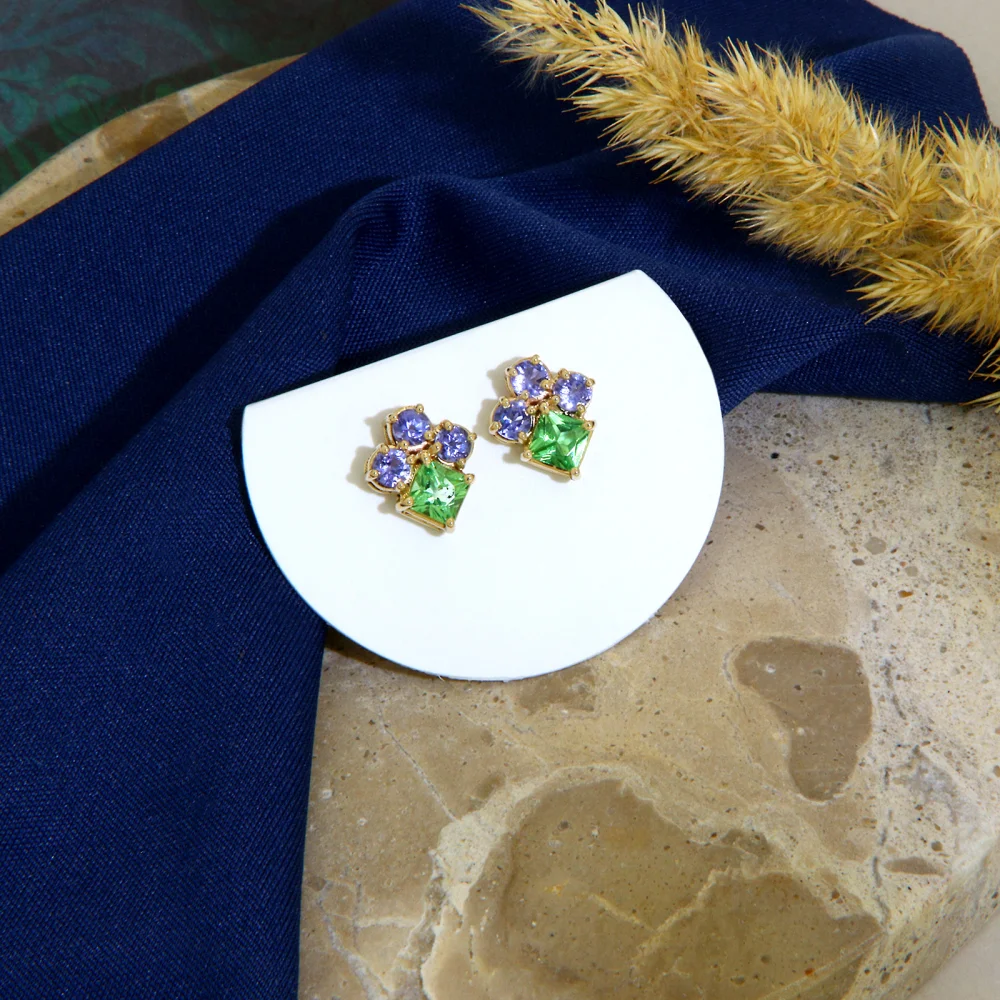 Cercei Stud Tsavorite Tanzanite Naturale - Contemporani si Memorabili