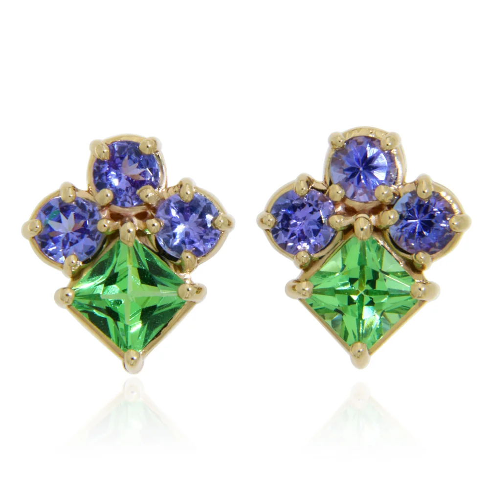 Cercei Stud Tsavorite Tanzanite Naturale - Contemporani si Memorabili