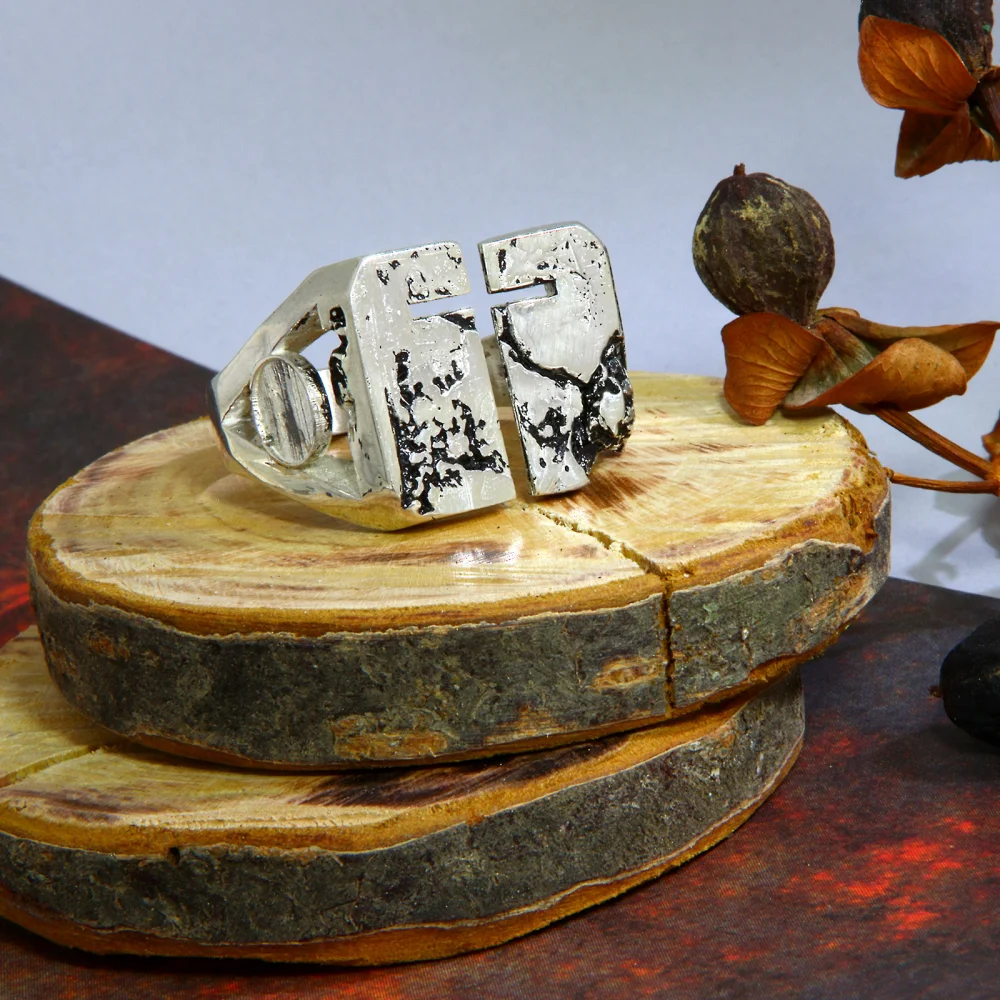 Ghiul Argint 925 Oxidat Cruce | Textura Tip Piatra