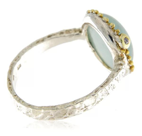 Inel Argint 925, accente aurite, Acvamarin Natural Oval - Oaza de Lumina