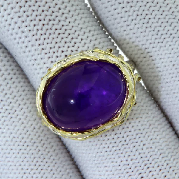 Inel Argint 925 accente aurite  Ametist Natural - Rafinat si Stralucitor