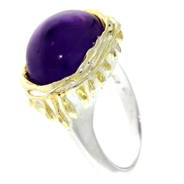 Inel Argint 925 accente aurite  Ametist Natural - Rafinat si Stralucitor