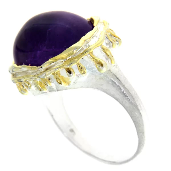 Inel Argint 925 accente aurite  Ametist Natural - Rafinat si Stralucitor