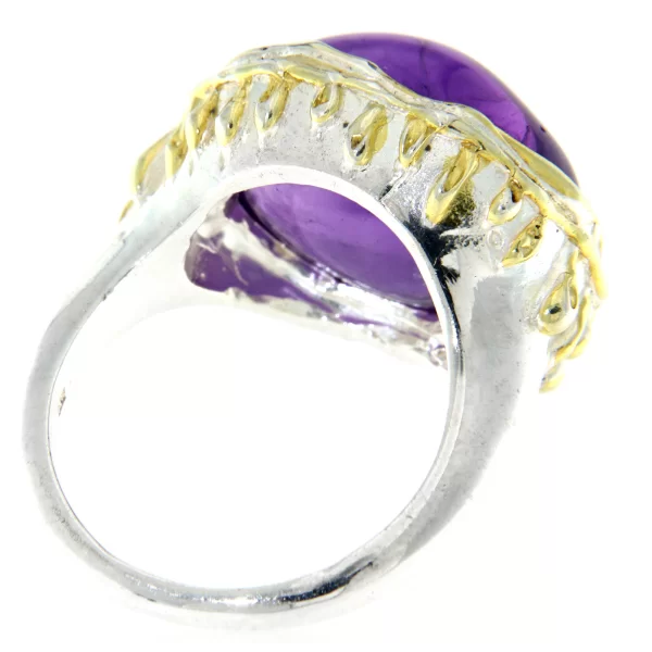 Inel Argint 925 accente aurite  Ametist Natural - Rafinat si Stralucitor