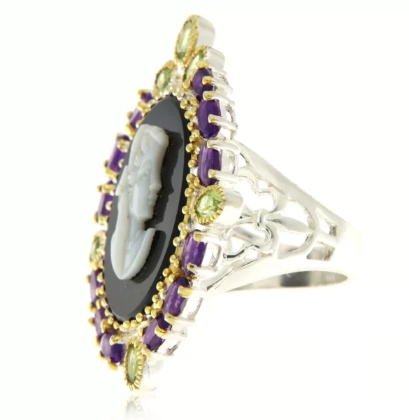 Inel Argint 925 accente aurite Ametist Peridot Naturale - Culoare si Stil