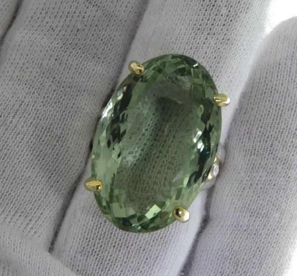 Inel Argint 925, accente aurite, Ametist Verde Natural Cubic Zirconia - Subtil si Sofisticat