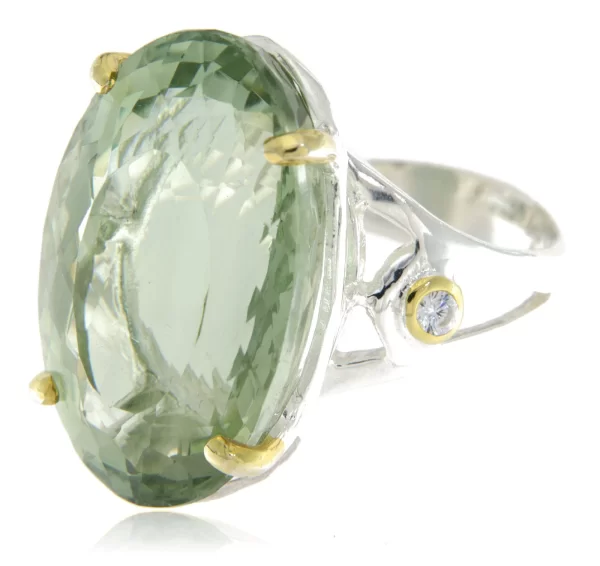 Inel Argint 925, accente aurite, Ametist Verde Natural Cubic Zirconia - Subtil si Sofisticat