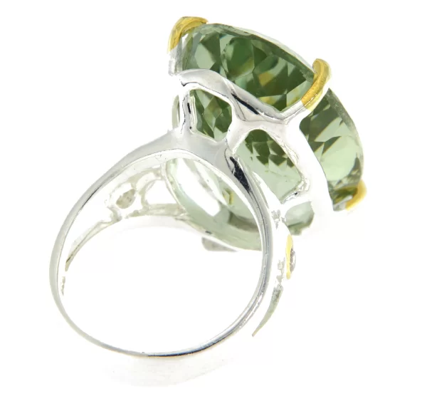 Inel Argint 925, accente aurite, Ametist Verde Natural Cubic Zirconia - Subtil si Sofisticat