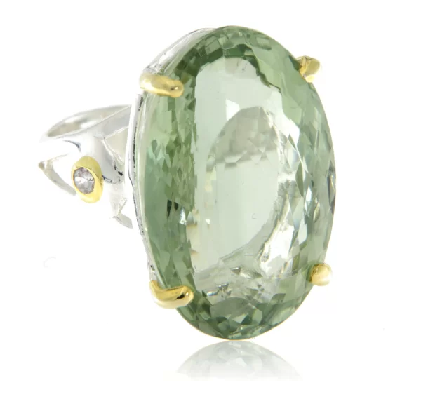 Inel Argint 925, accente aurite, Ametist Verde Natural Cubic Zirconia - Subtil si Sofisticat