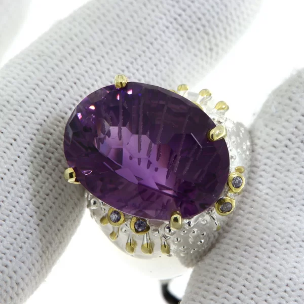 Inel Argint 925 accente aurite Ametist VVS Natural - Eleganta Desavarsita