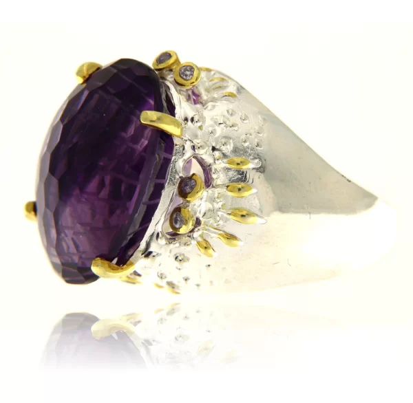 Inel Argint 925 accente aurite Ametist VVS Natural - Eleganta Desavarsita