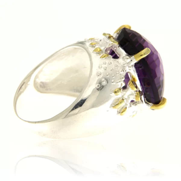 Inel Argint 925 accente aurite Ametist VVS Natural - Eleganta Desavarsita