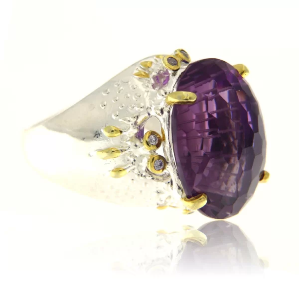 Inel Argint 925 accente aurite Ametist VVS Natural - Eleganta Desavarsita