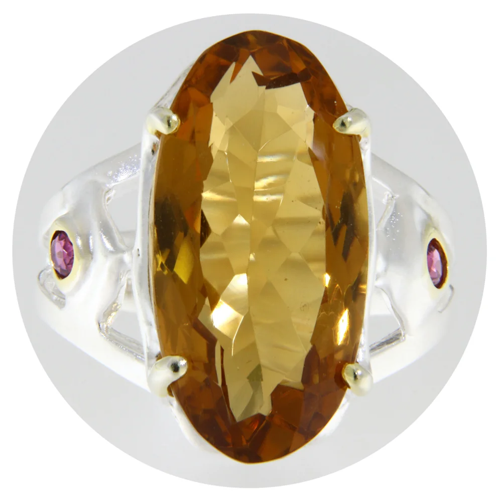Inel Argint 925 Accente Aurite Citrin Rodolit Naturale - Rafinament Handmade