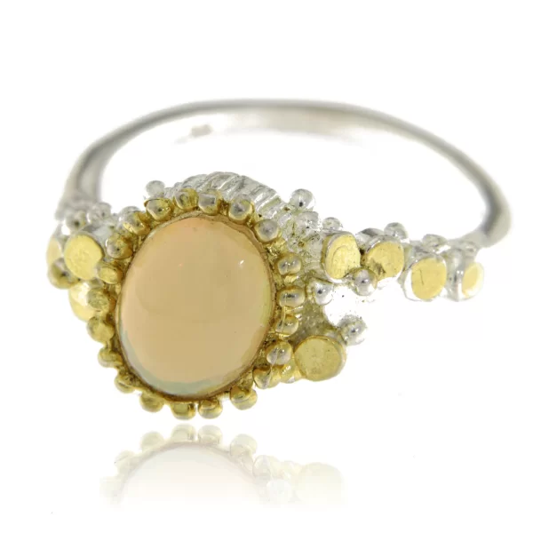 Inel Argint 925, accente aurite, Opal Natural - Seducator si Vibrant