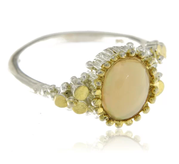 Inel Argint 925, accente aurite, Opal Natural - Seducator si Vibrant