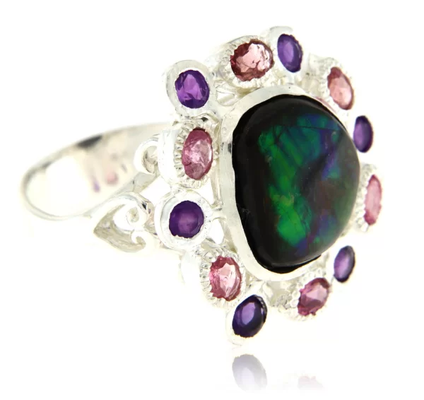 Inel Argint 925 Amolit Ametist Granat Naturale - Splendoare Coloristica