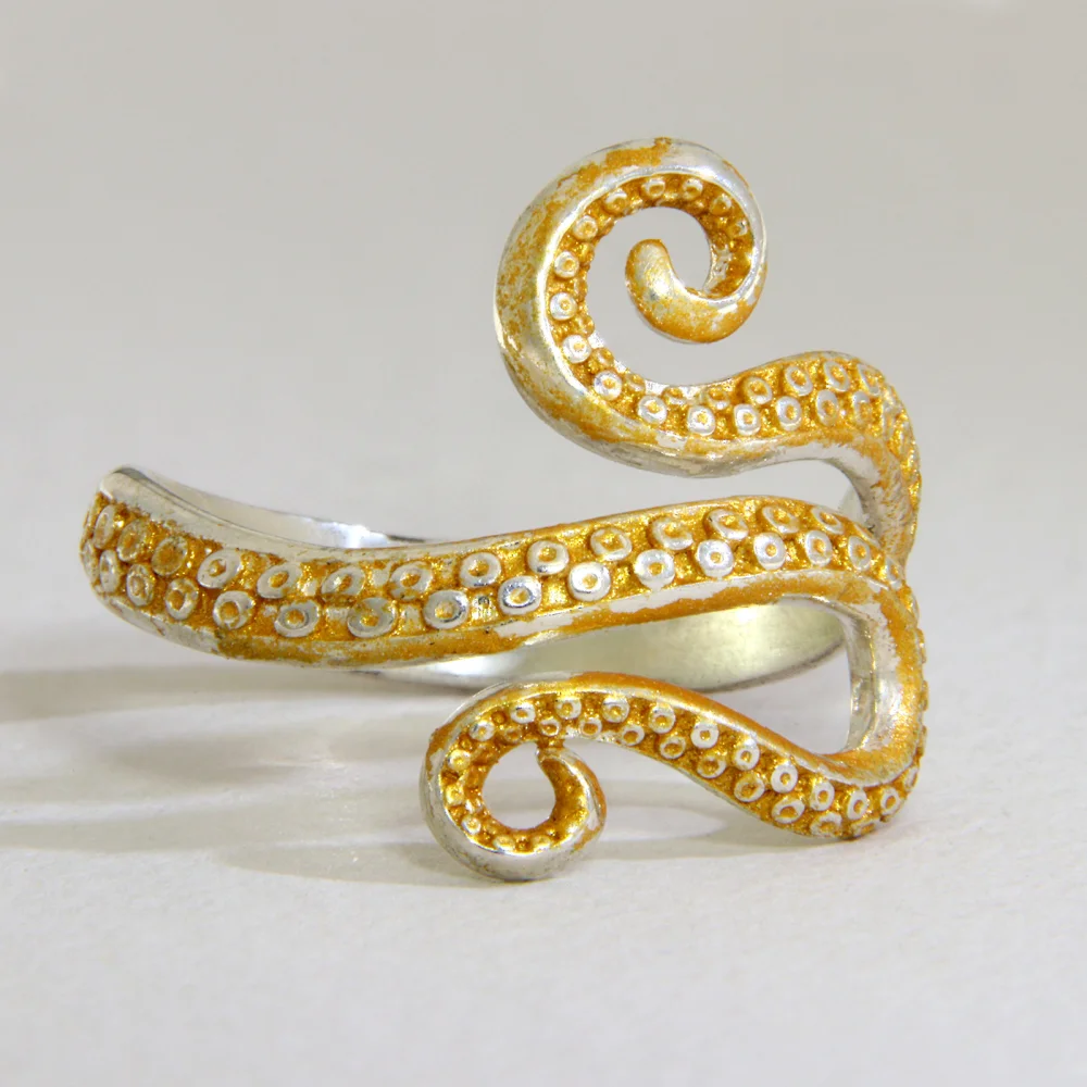 Inel Argint 925 Contrast Auriu Caracatita Tentacule